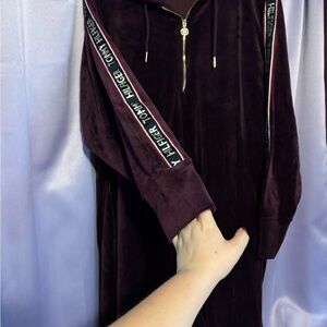 Tommy Hilfiger Hooded Velvet Purple Midi Dress